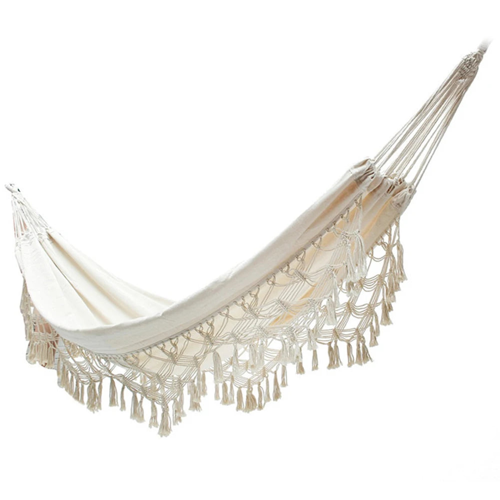 Outdoor Garden Hammock Tassel Canvas Swing Chair Hanging Bed