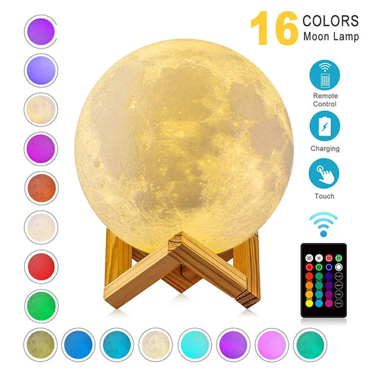 LED Night Moon Lamp Rechargeable Color Change 3DTouch Moon Lamp