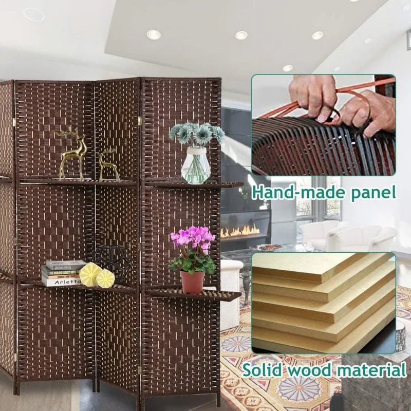 Room Divider Folding, Wooden Screen,  Indoor/Outdoor Privacy w/Dual-Sided Hinges