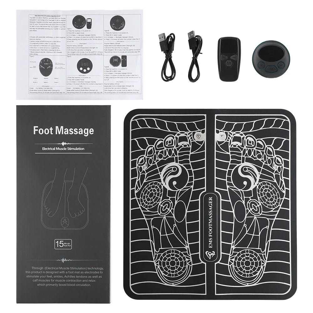 Remote Control EMS Foot Massager Pad Foot Pulse Physiotherapy Muscle Pain Relief