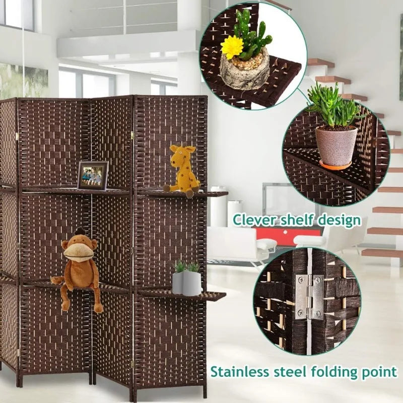 Room Divider Folding, Wooden Screen,  Indoor/Outdoor Privacy w/Dual-Sided Hinges