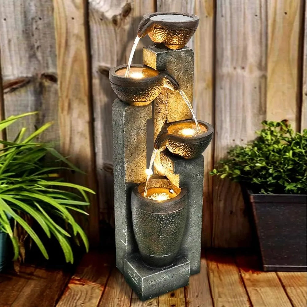 Outdoor Water Fountain, 4-tier Water Decor, Backyard and Home Art Decor