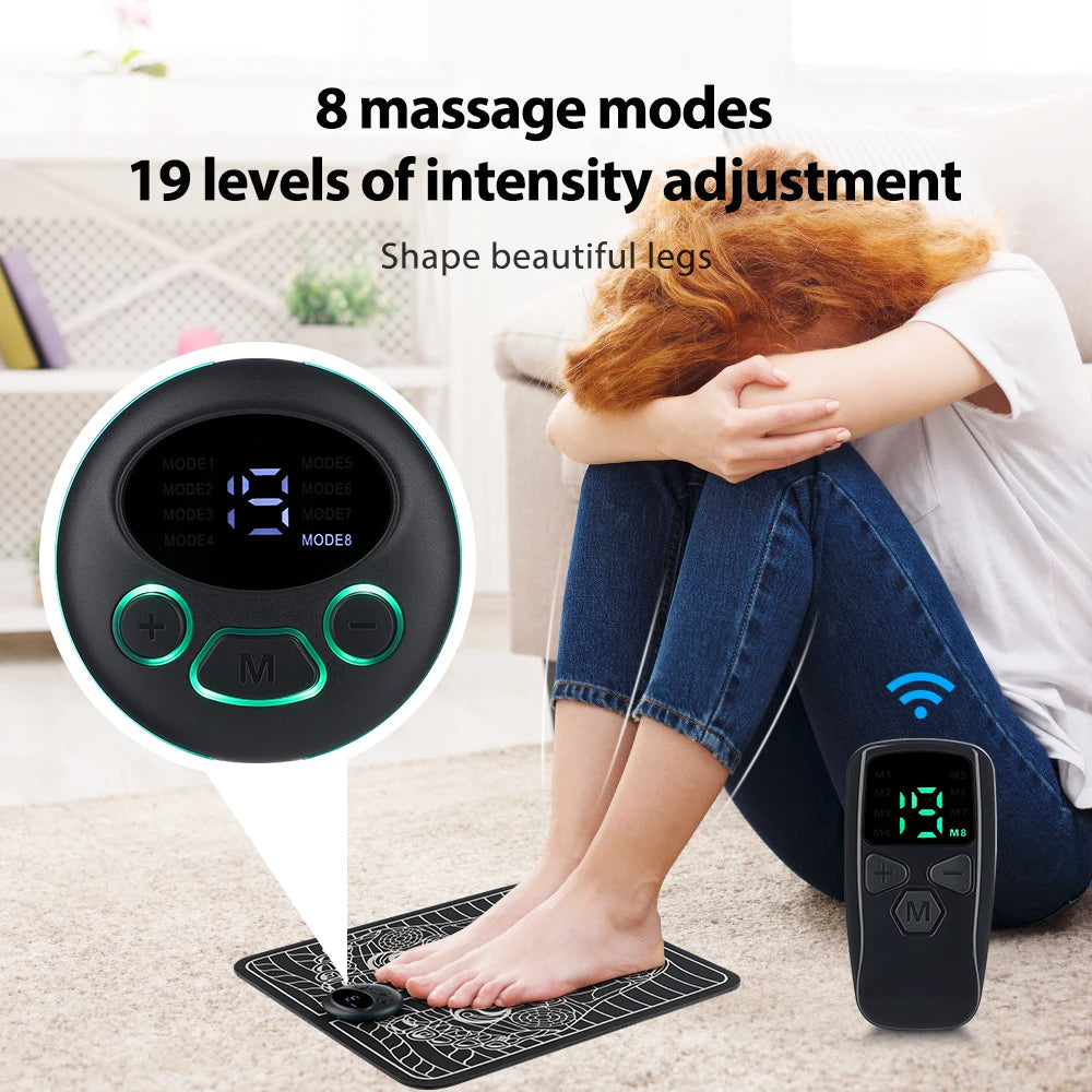 Remote Control EMS Foot Massager Pad Foot Pulse Physiotherapy Muscle Pain Relief