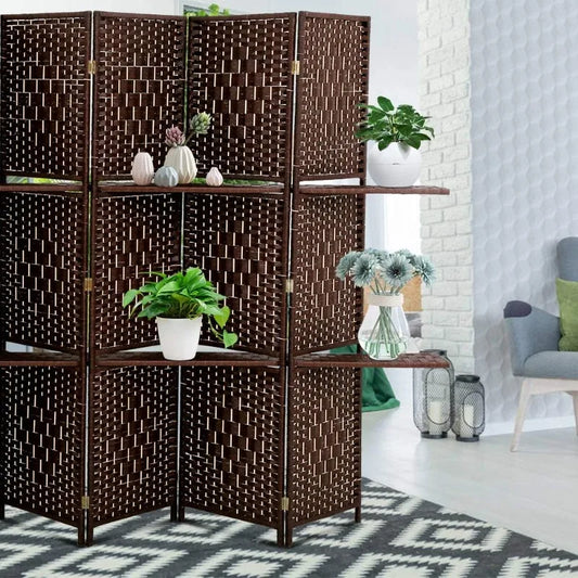 Room Divider Folding, Wooden Screen,  Indoor/Outdoor Privacy w/Dual-Sided Hinges