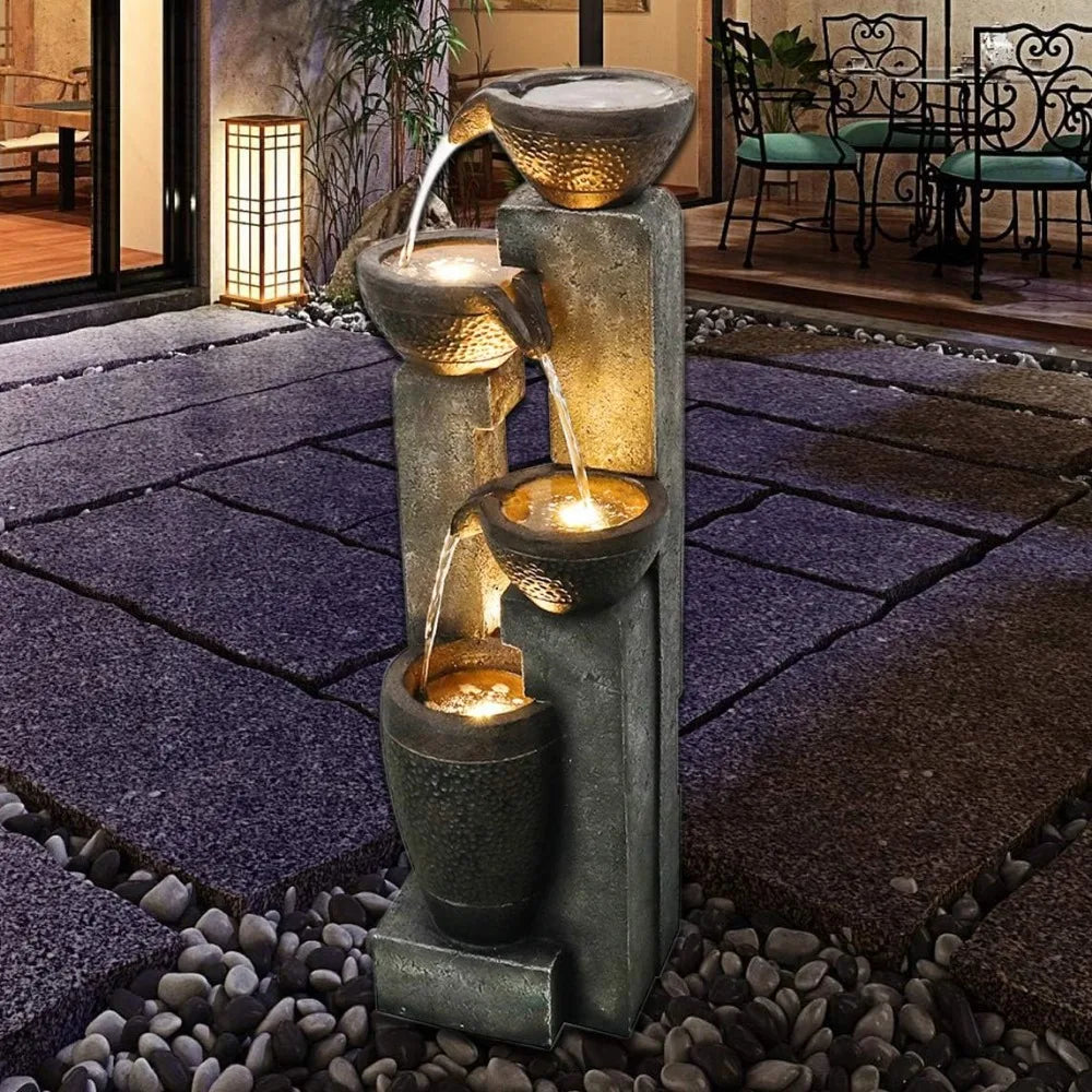 Outdoor Water Fountain, 4-tier Water Decor, Backyard and Home Art Decor