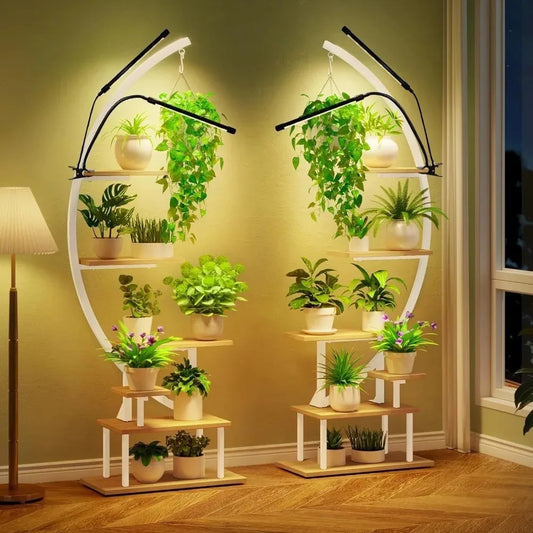 Plant Stand with Grow Lights, Half Moon 7 Tiered Metal Plant Shelf