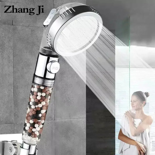 SPA Filter Shower Head with  3-Function Switch Stop Button, Water Saving Shower