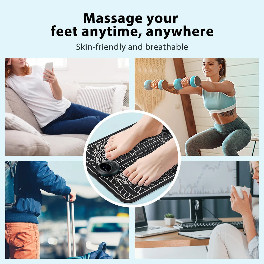 Remote Control EMS Foot Massager Pad Foot Pulse Physiotherapy Muscle Pain Relief