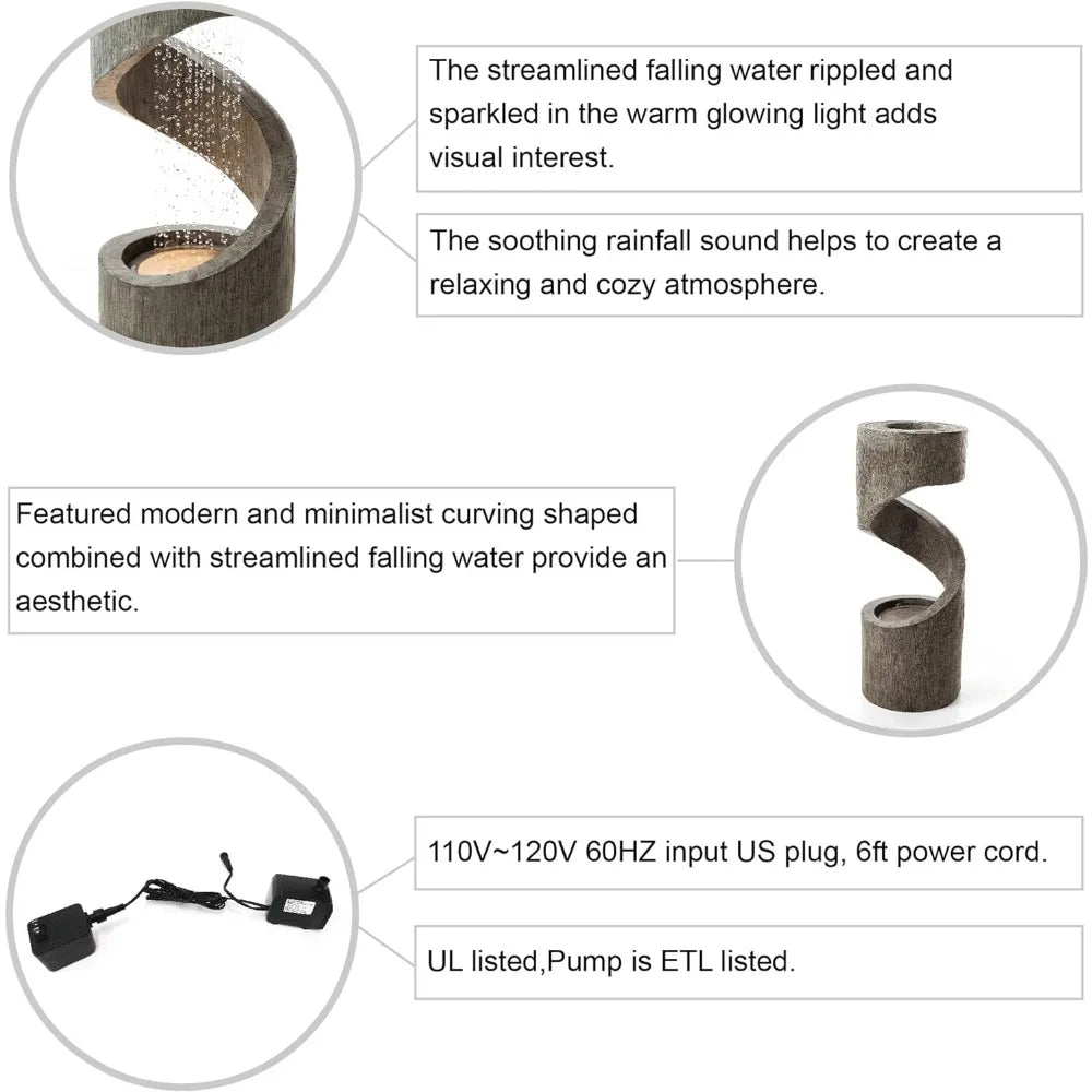 Outdoor Waterfall Fountain, LED Light, Stone Planter, Garden