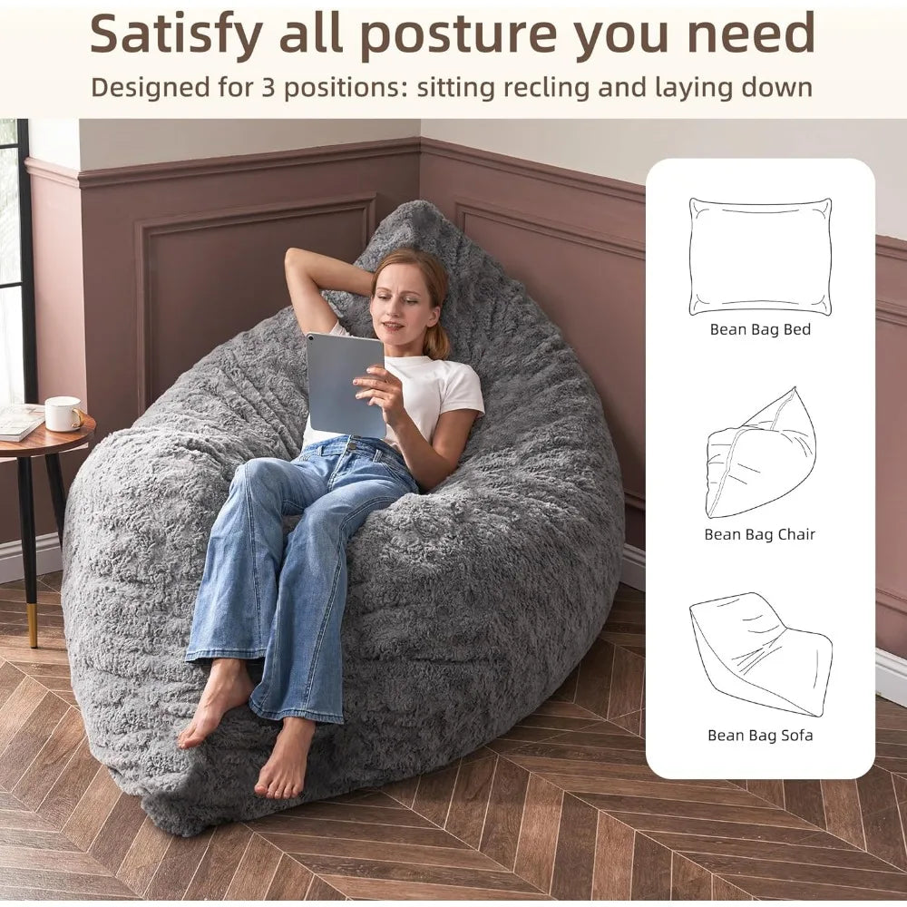 3 in 1 Giant Bean Bag Chairs Single Sofa Chair Living Room Sofa Bed, , Puff Couch